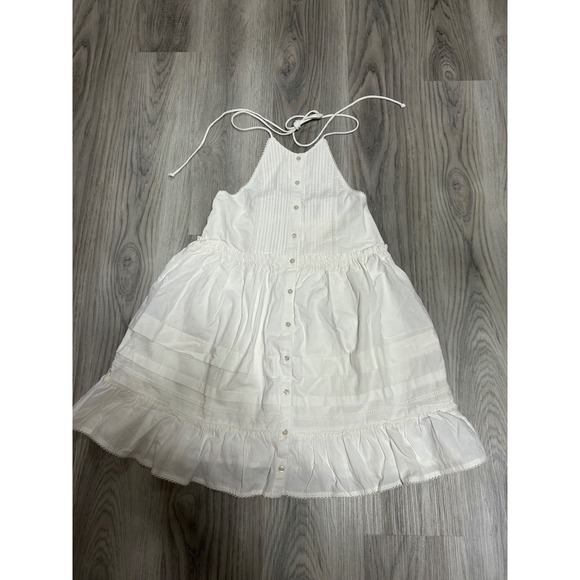 Free People Dresses & Skirts - Free People White Cotton Halter Mini Dress Boho Pintuck Lace Trim XS NEW
